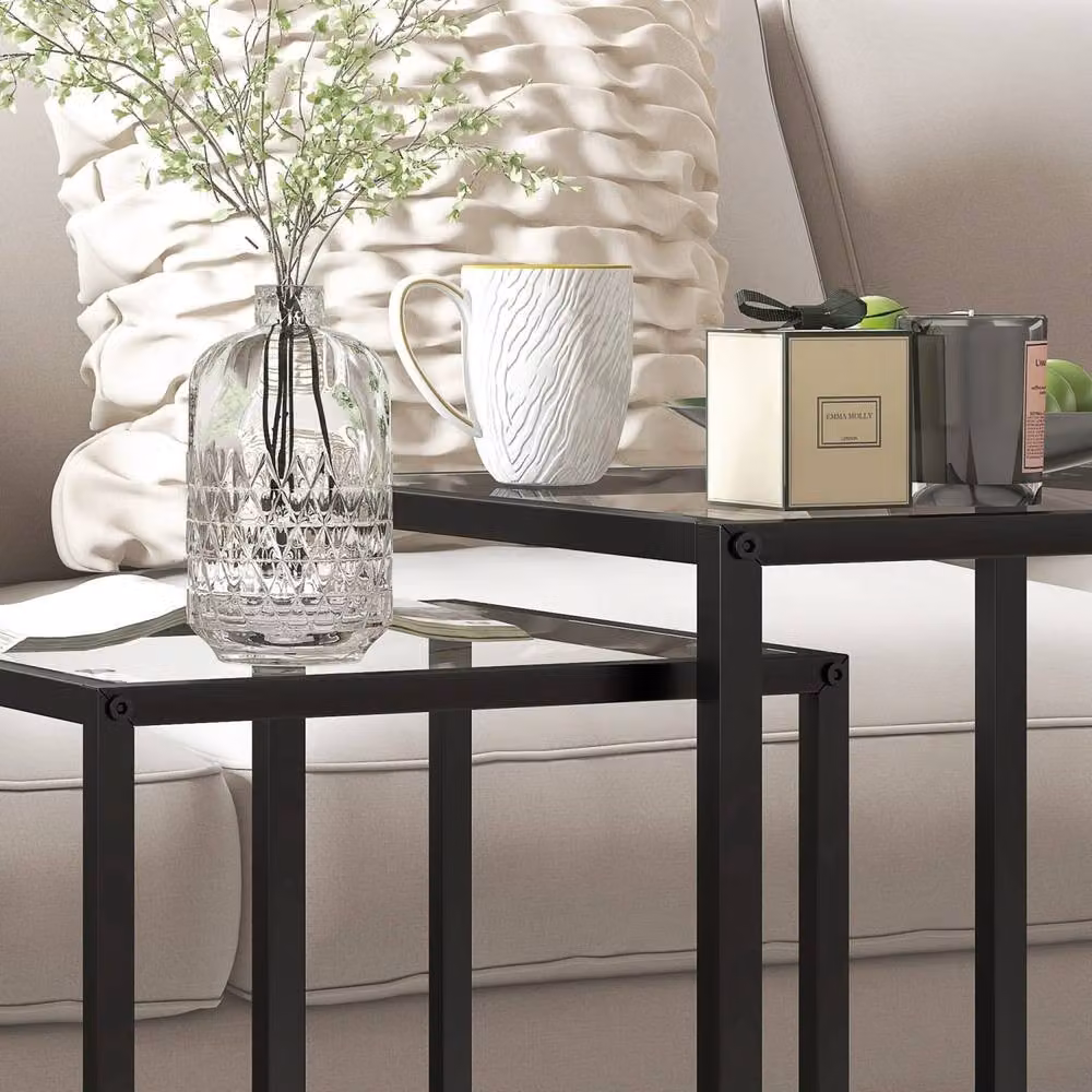 Wyld Haus Riraro Black Set of 2 Nesting Side Tables with Tempered Glass Tops – 6