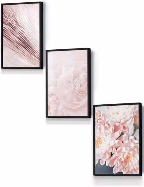 ARTZE Abstract Pink Macro Floral Framed Wall Art in Black, W: 33 cm, H: 45 cm, D: 2 cm