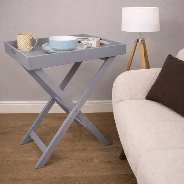 EONLION Grey Folding Tray Table with Removable Tray, Width: 100 cm