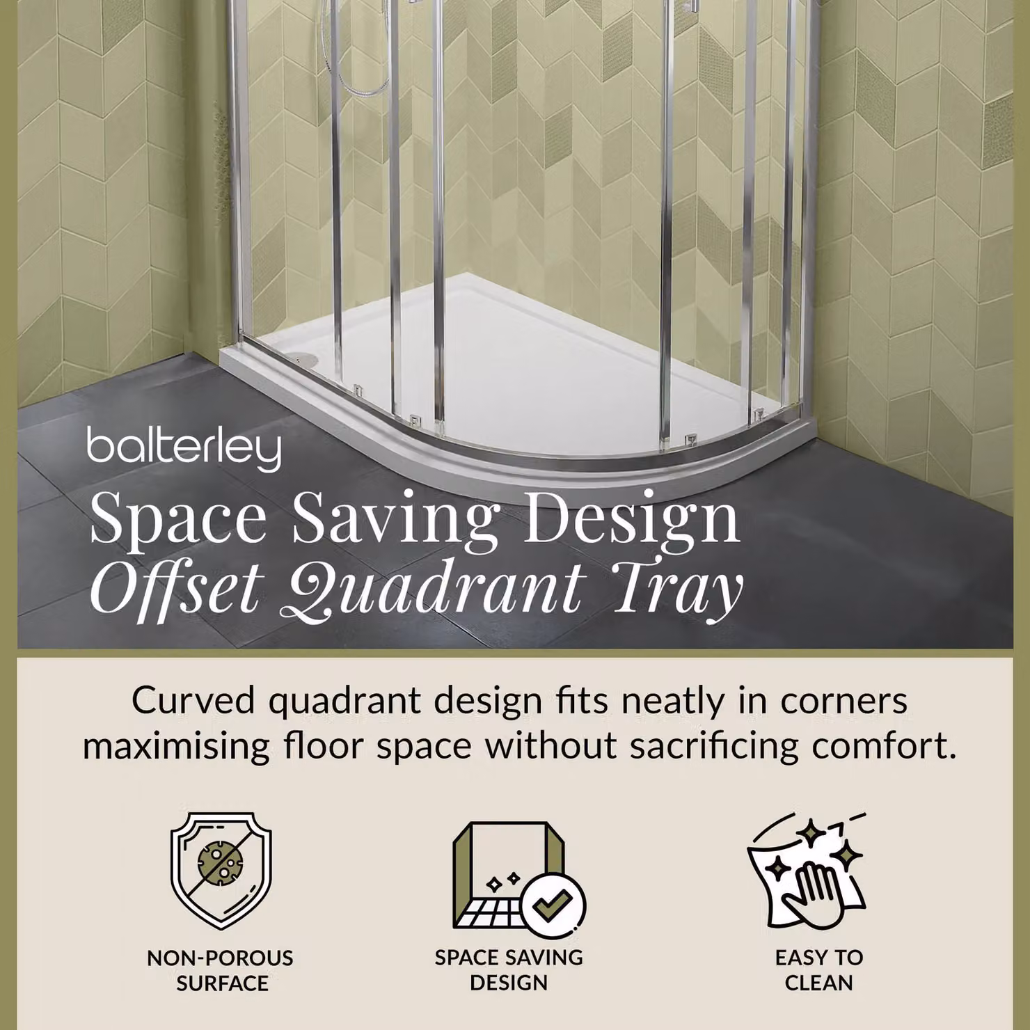 Balterley Premium Right Hand Offset Quadrant Corner Shower Tray in White – 2