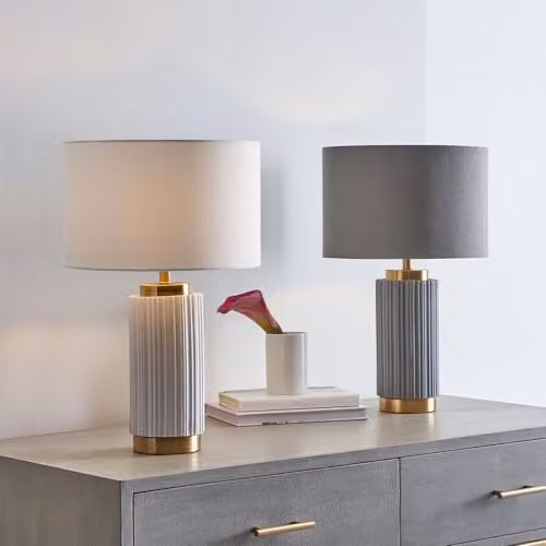 Pacific Lifestyle Art Deco Ceramic Textured Table Lamp with Fabric Shade in White – 2