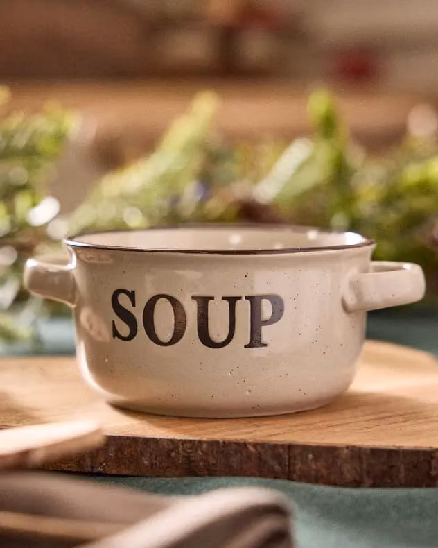 Dibor Set of 4 Classic Peppered Cream Soup Bowls in Beige Ceramic, H 7 cm x Dia 13.4 cm – 2