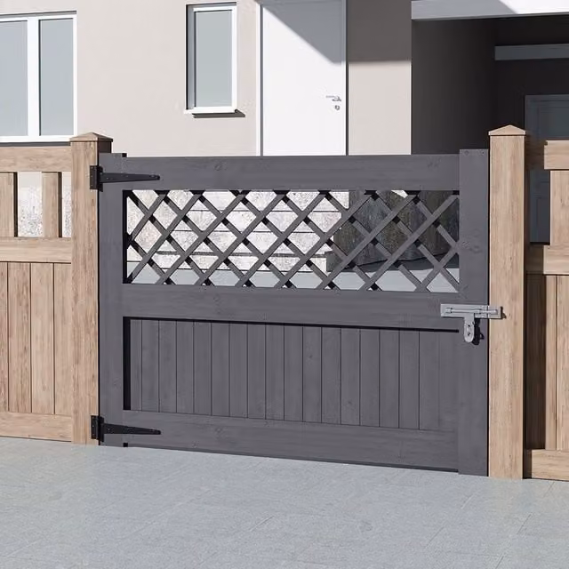 Breeins Wooden Garden Gate with Rhombus Design, Grey, W: 120 cm, H: 90 cm
