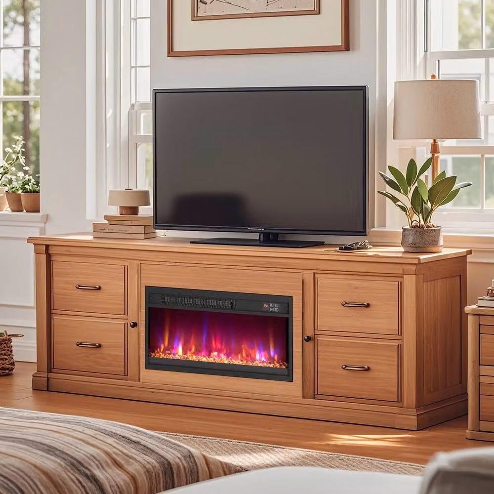Costway 23 inch Recessed Electric Fireplace Insert 1500W Heater with Remote and Timer in Black – 8