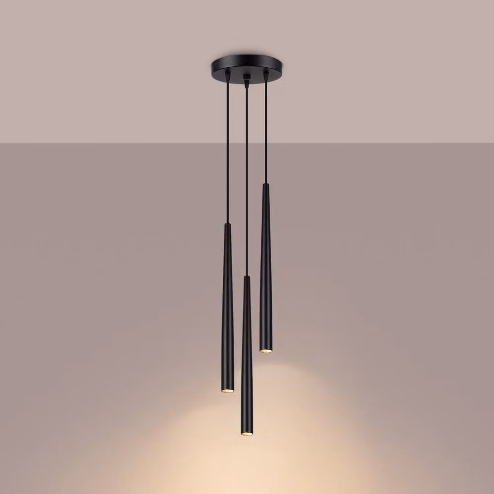 Sollux Lighting Bliss Modern Metal Pendant Lamp in Black, 3-Light Cylinder Design – 3