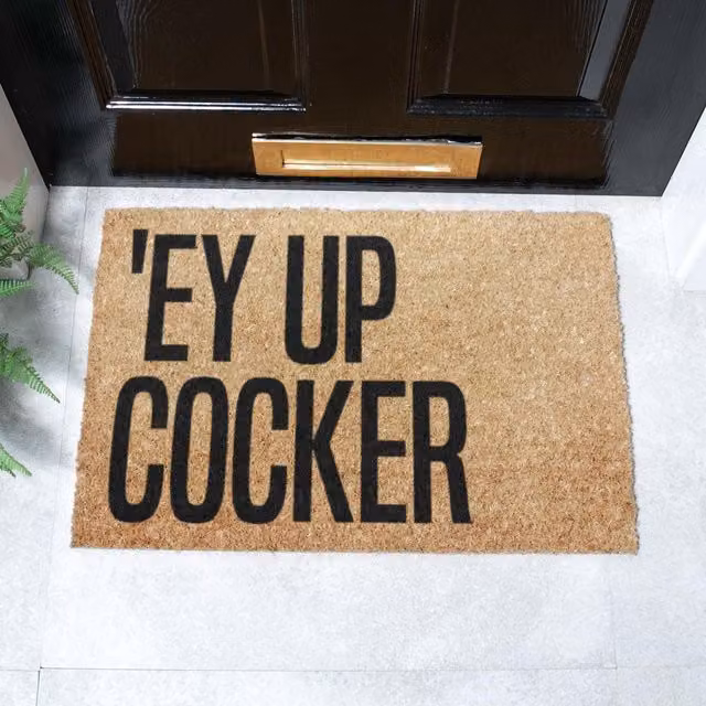 Artsy Mats Funny Ey Up Cocker Slang Doormat in Black and Brown, W: 60 cm, D: 40 cm