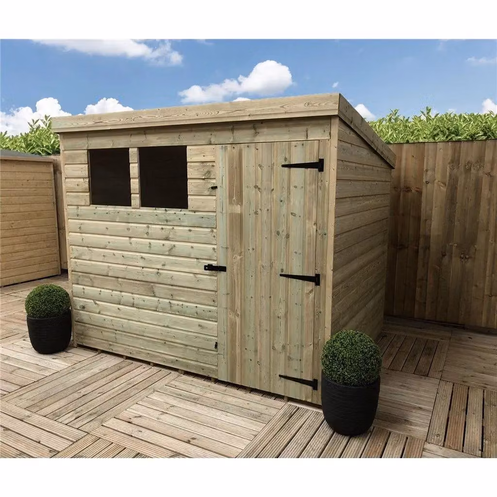 Marlborough Pressure Treated Pent Garden Shed with Single Door in Natural Wood – 2