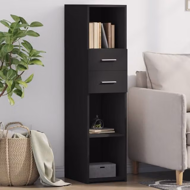 Berkfield Home Modern Black Matt Highboard with Internal Shelves and Doors W/D/H: 30 x 42.5 x 124 cm
