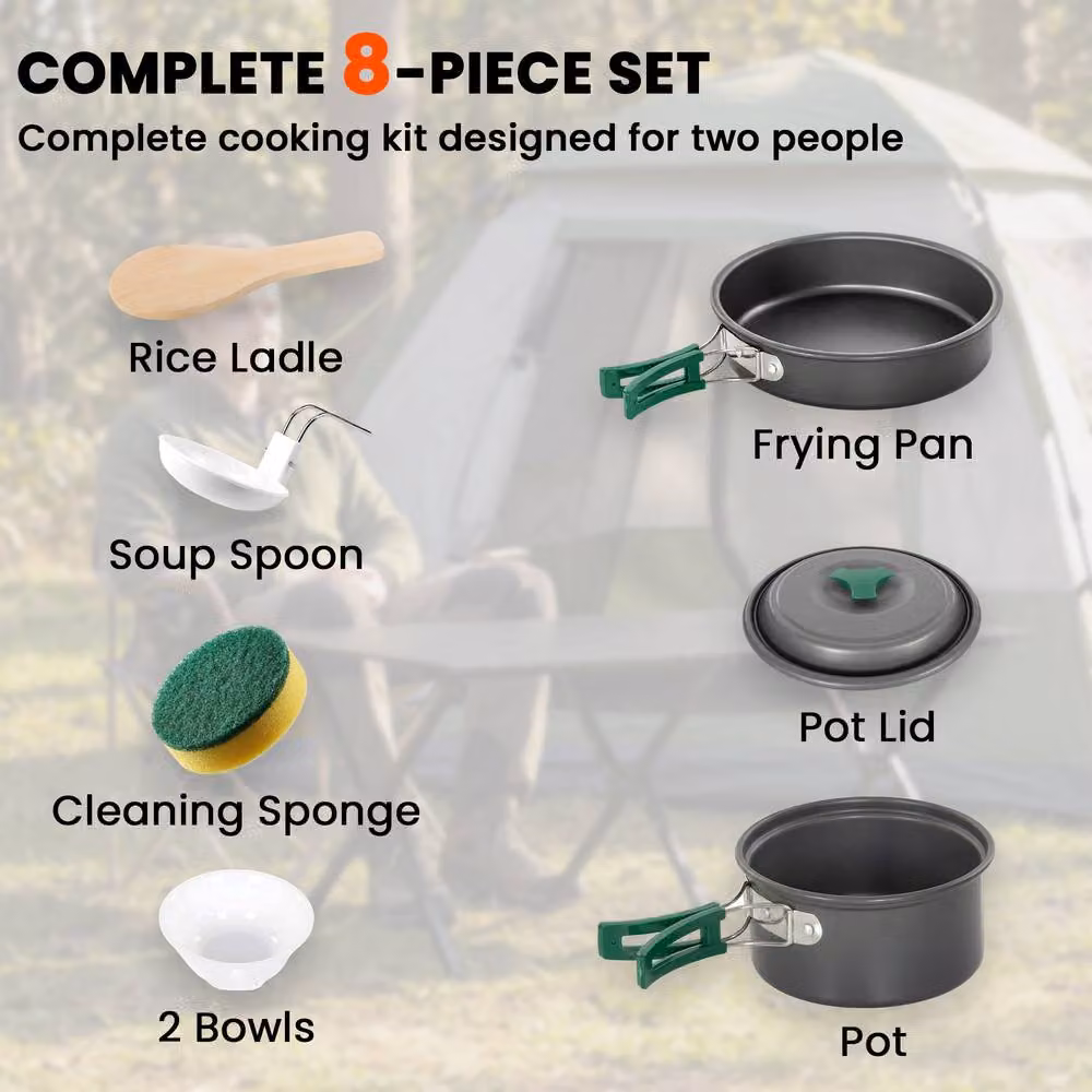 OUTSUNNY 8-Piece Ultralight Aluminium Camping Cookware Set in Grey – 4