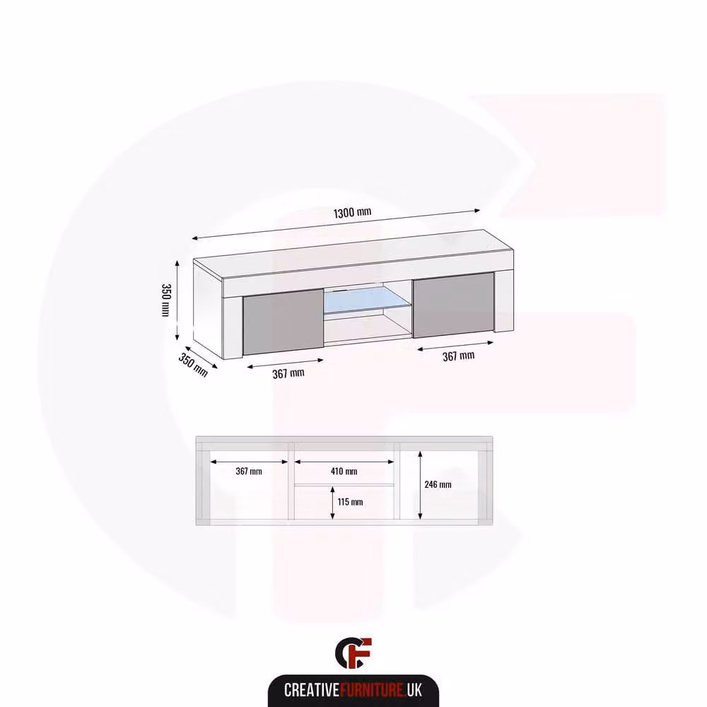 Creative Furniture Loom TV Unit in Black with Glossy Doors, W: 130 cm, D: 35 cm, H: 35 cm – 4