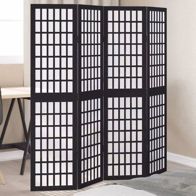 Berkfield Home 4-Panel Room Divider in Black Solid Paulownia Wood