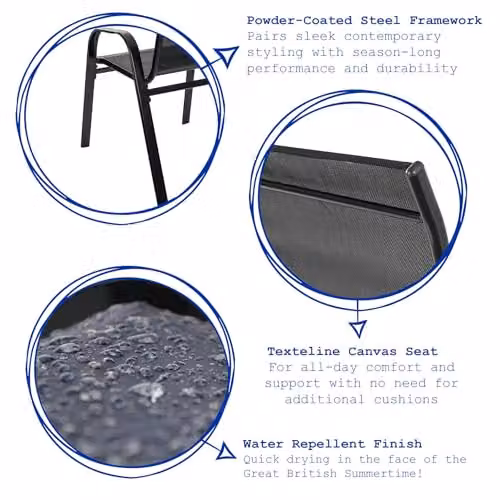 Harbour Housewares Texteline Canvas Garden Chair Set, 2 Piece, Black – 3