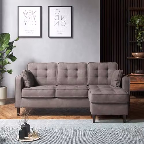Furnishings For Less UK Eden Toledo Reversible 3 Seater L Shape Corner Sofa in Grey Fabric – 2