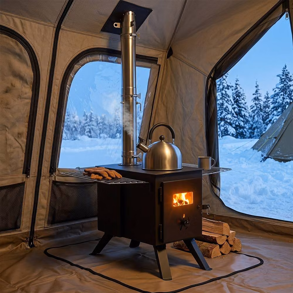 Costway Hot Tent Wood Burning Stove with Ash Tray and 8 Chimney Pipes, Black – 3