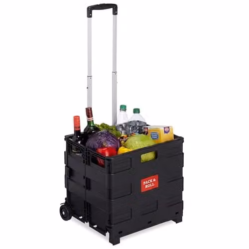 Relaxdays Heavy Duty Foldable Shopping Trolley with Wheels, Black, W/D/H: 39 x 42 x 37 cm – 1