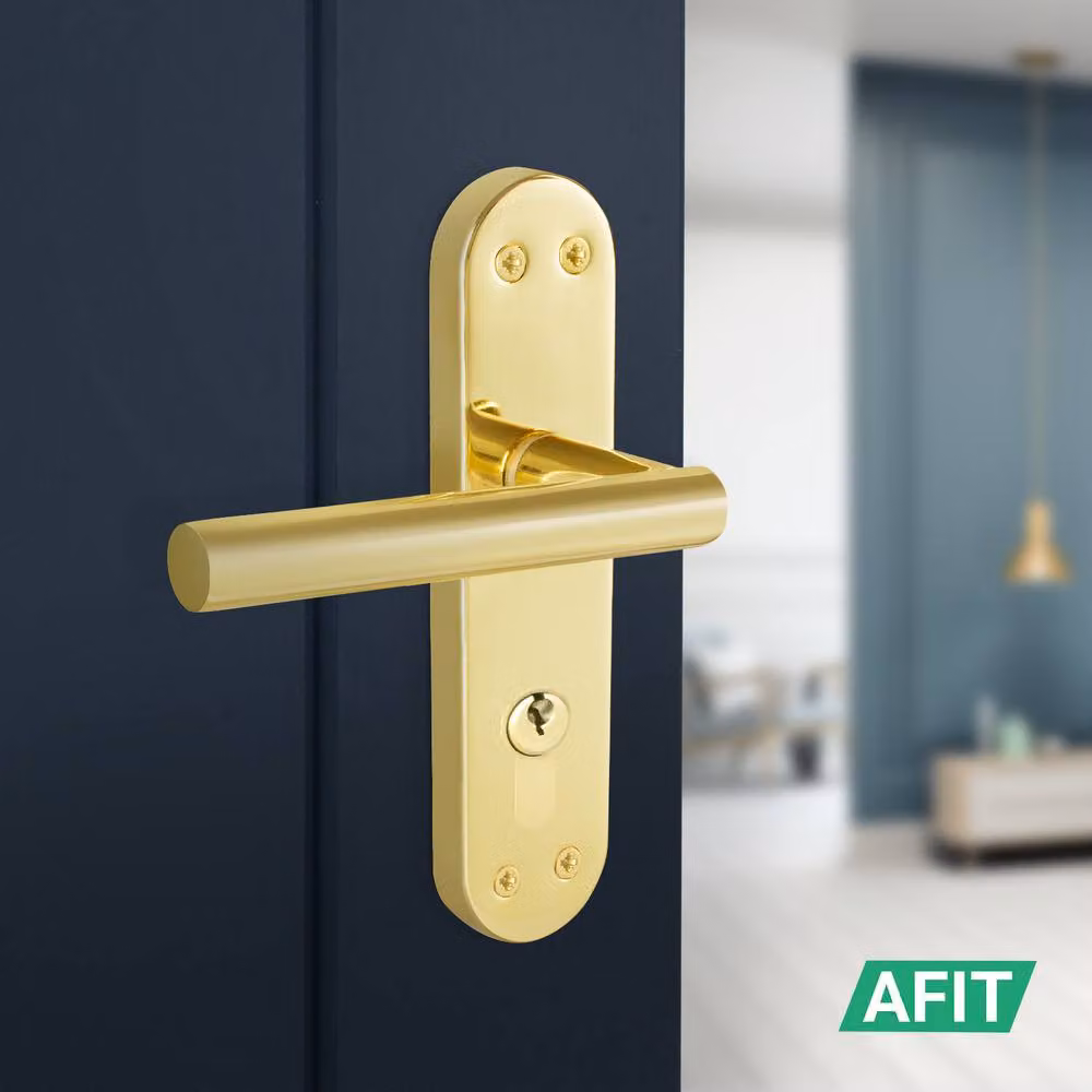 AFIT T-Bar Polished Brass Euro Internal Lock Backplate Handles in Gold, 1 Pair, W/D/H: 15.0 x 15.0 x 1.75 cm – 3