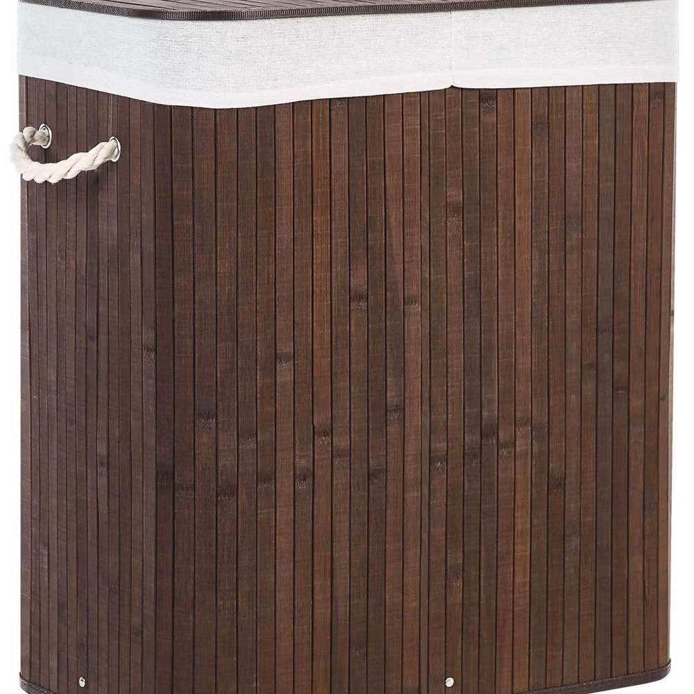 Wyld and Coco Two-Compartment Brown Bamboo Laundry Hamper with Lid and Rope Handles – 2