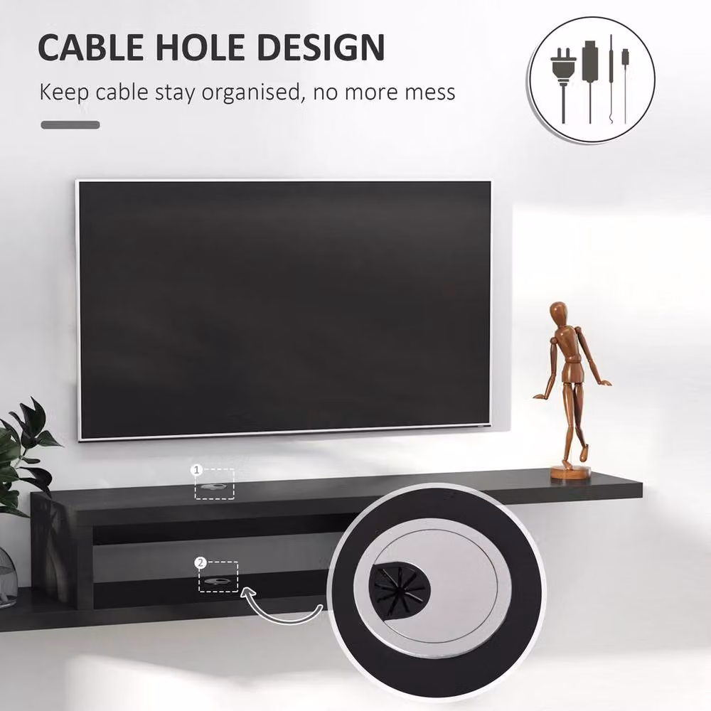 EONLION Modern Wall Mounted Floating TV Stand Component Shelf in Black W/D/H: 100 x 50 x 50 cm – 5