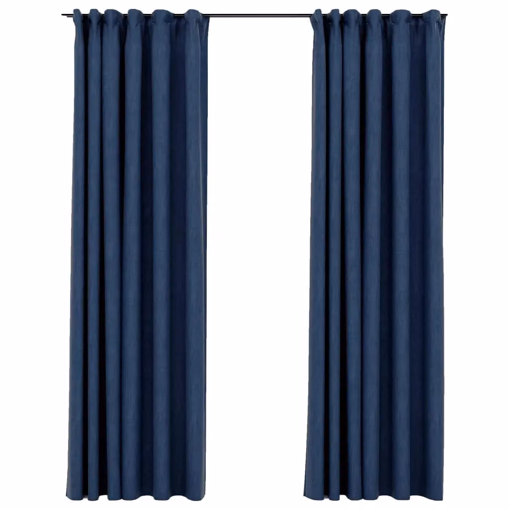 Berkfield Home Linen-Look Blackout Curtains with Hooks, 2 Pack, Blue, W: 140 cm, H: 245 cm – 2
