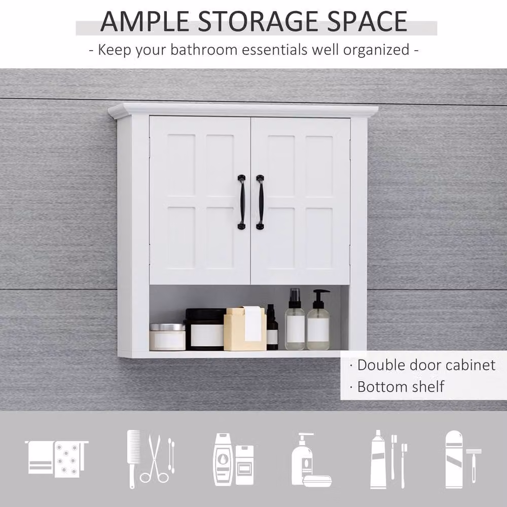 HOMCOM White Wall Mounted Bathroom Medicine Cabinet with Adjustable Internal Shelves, W: 60 cm, H: 60 cm – 3