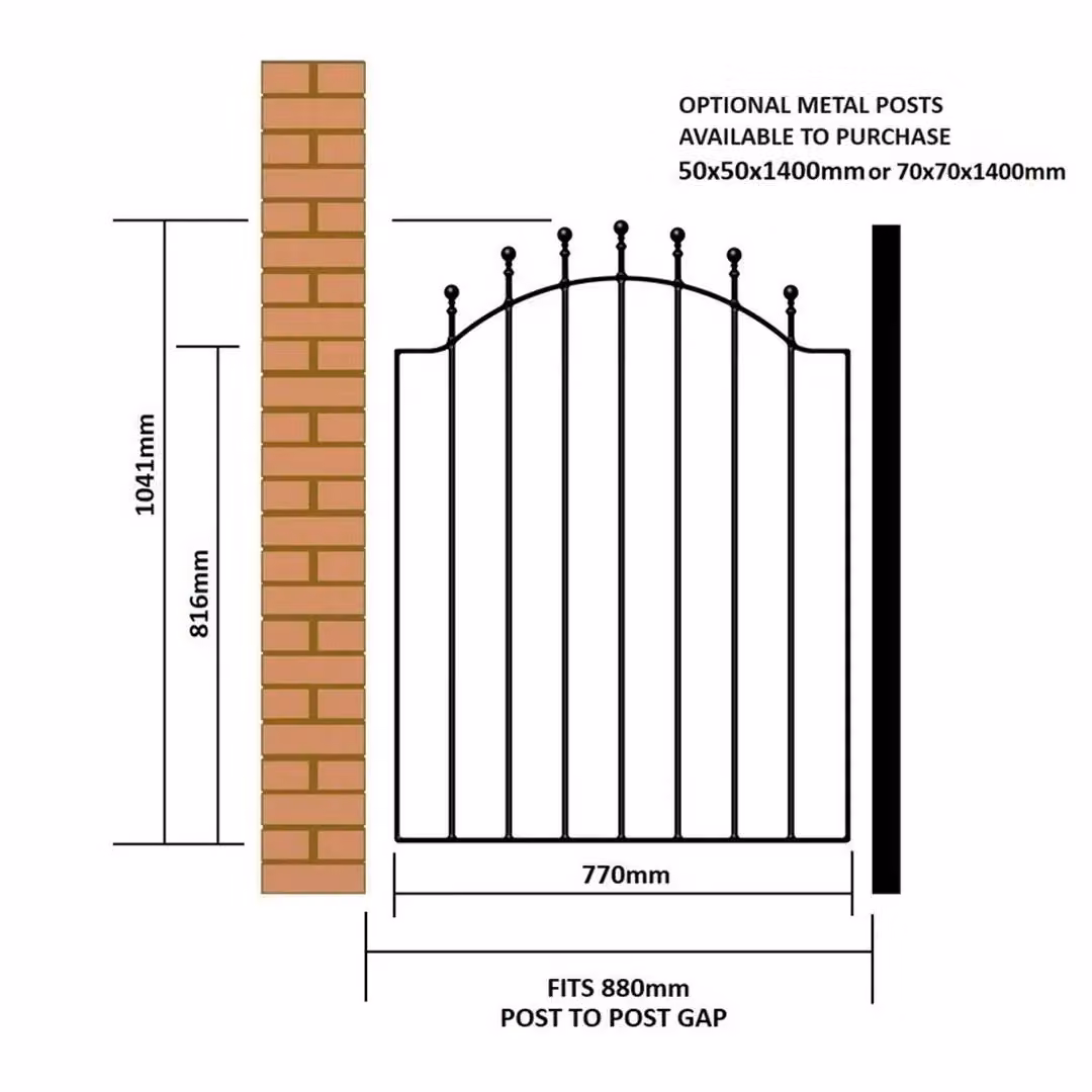 Burbage Iron Craft Manor-Weston Low Ball Top Single Gate in Black, Fits Gap of W: 88.0 cm, H: 104.1 cm – 2