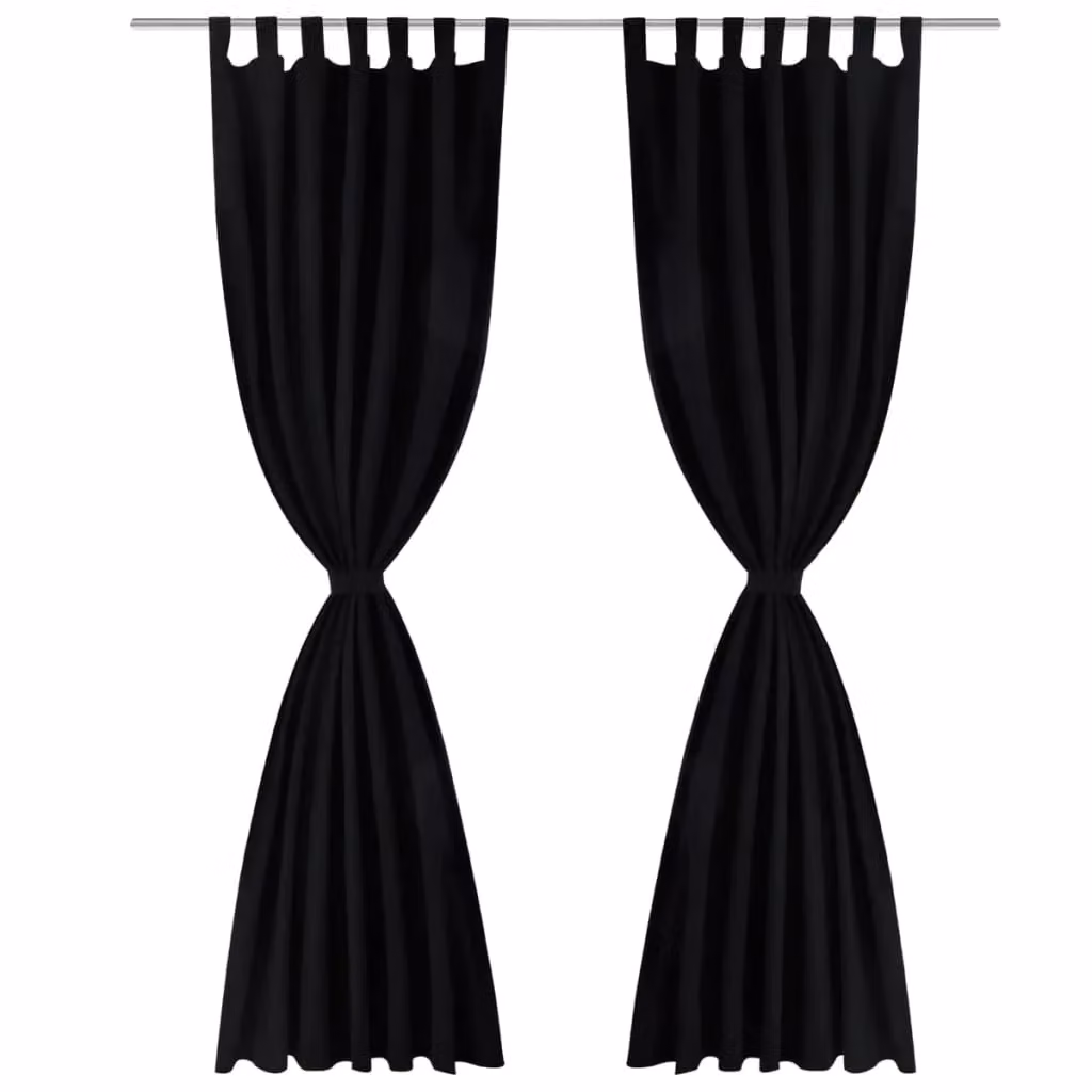 Berkfield Home 2-Piece Black Micro-Satin Curtain Set with Tabs, W: 140 cm, H: 245 cm – 2