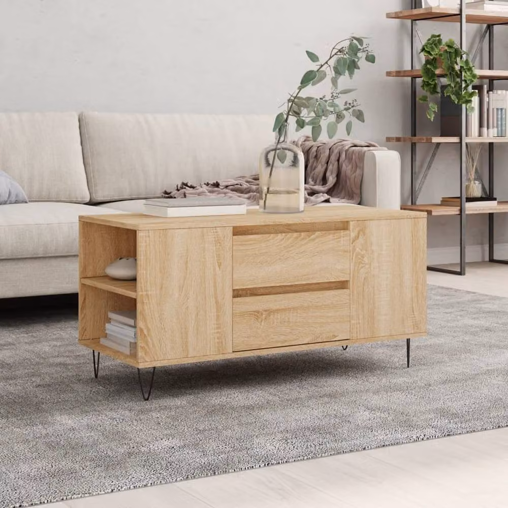 Berkfield Home Modern Rectangular Coffee Table in Sonoma Oak and Beige, W/D/H: 102 x 44.5 x 50 cm – 2
