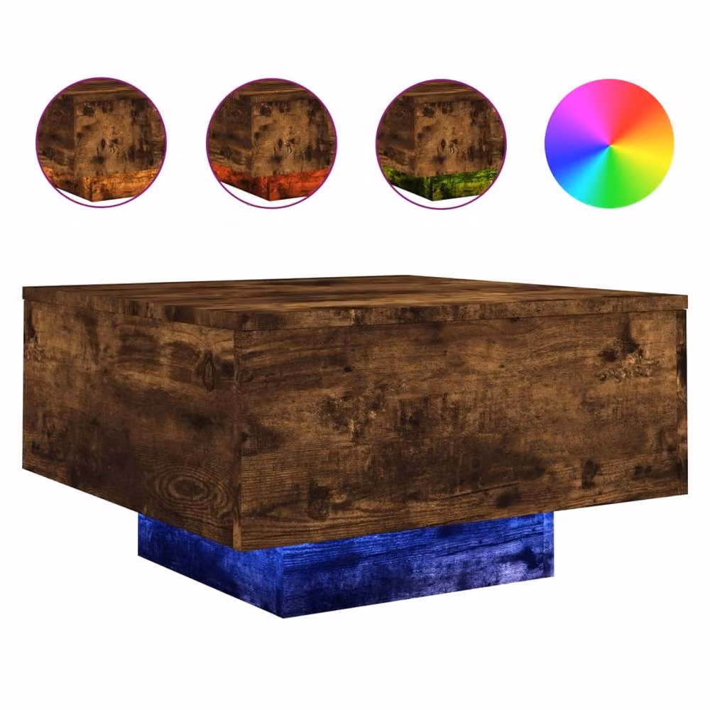 Berkfield Home Modern Coffee Table with LED Lights in Smoked Oak Brown, W/D/H: 55 x 55 x 31 cm – 2