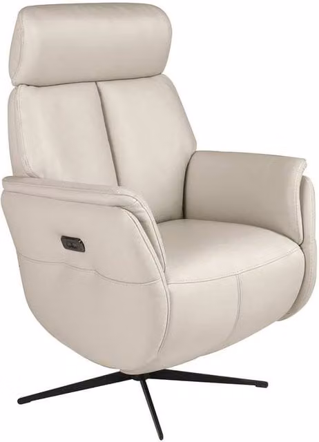 Angel Cerda Pearl Grey Cowhide Leather Swivel Recliner Armchair with Armrests – 1