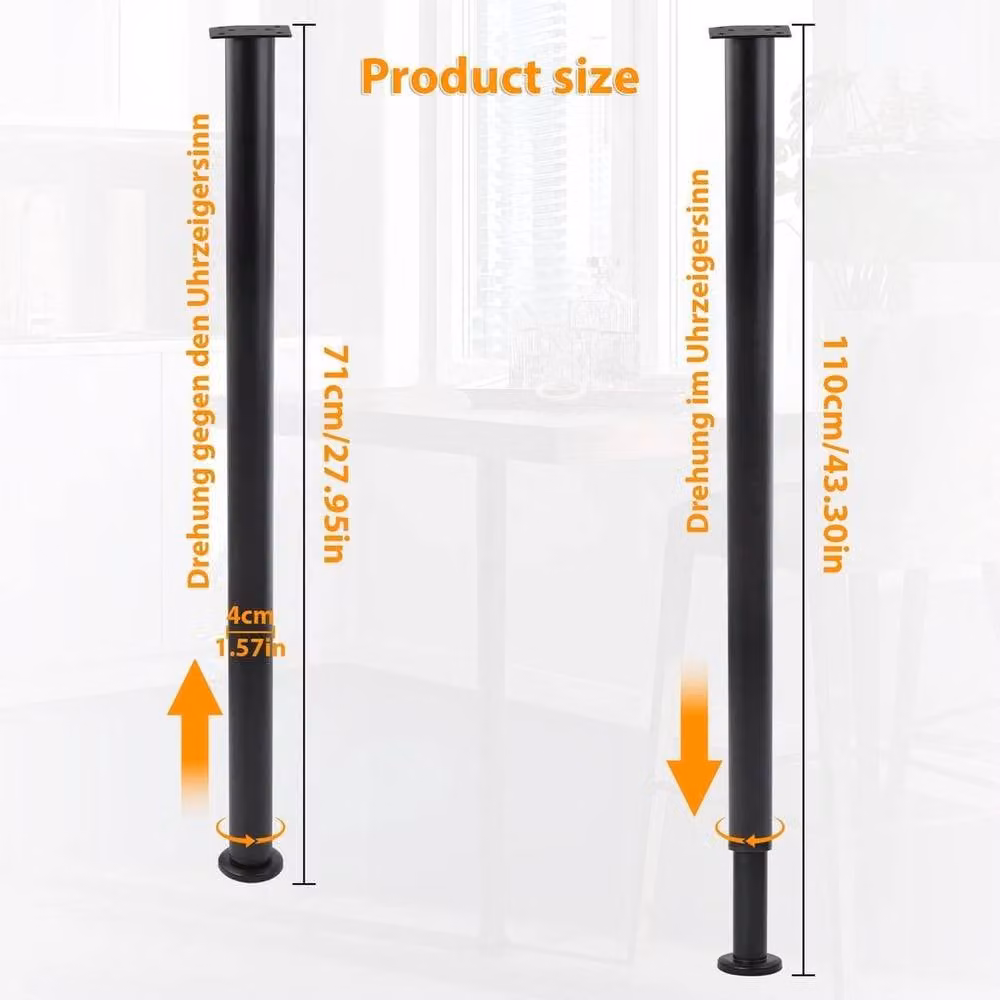 NESTLUNE Adjustable Black Kitchen Worktop Breakfast Bar Table Leg, W: 52 cm, H: 1000 cm – 1