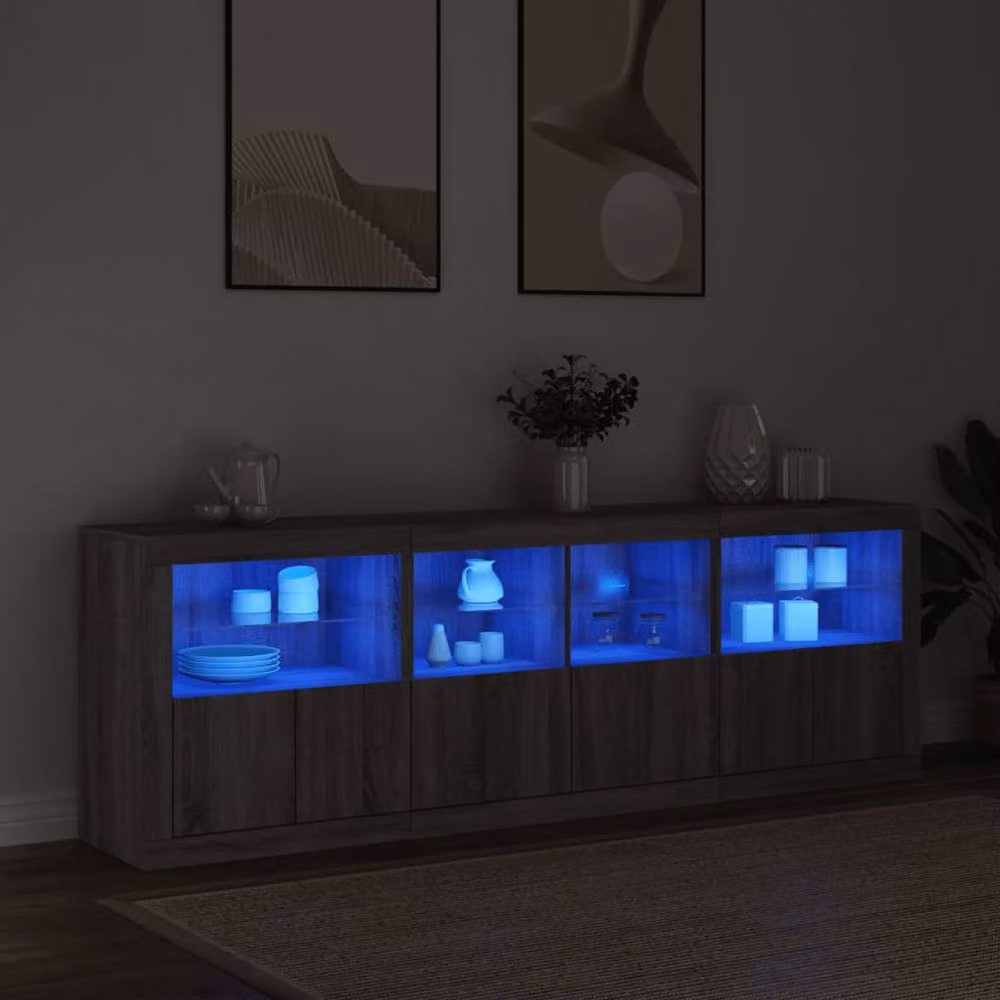 Berkfield Home Modern Sideboard with Integrated LED Lights in Grey Sonoma, W: 202 cm, D: 37 cm, H: 67 cm – 3