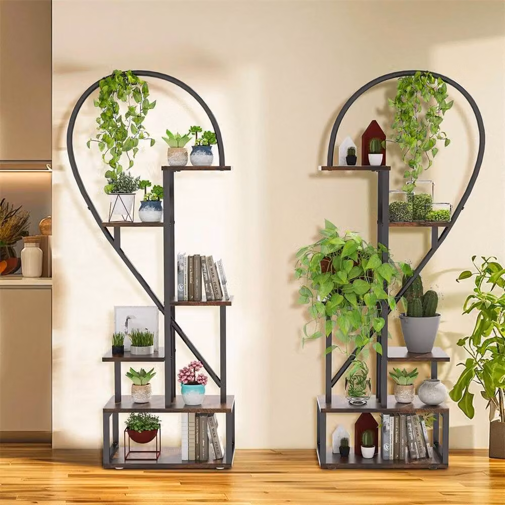 EONLION Rustic Black Metal and MDF Ladder Plant Stand – 5