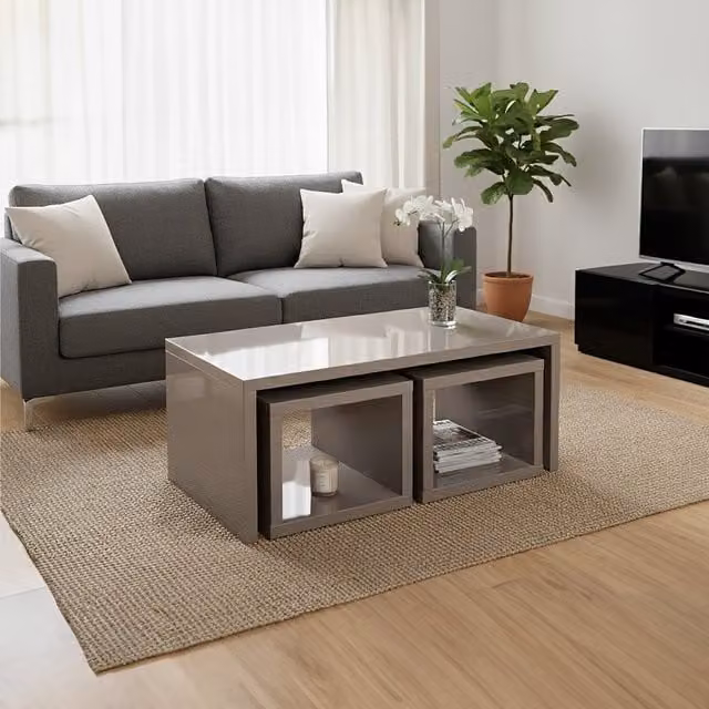 Interiors by Premier Madrid Dark Grey High Gloss Nesting Coffee Table Set