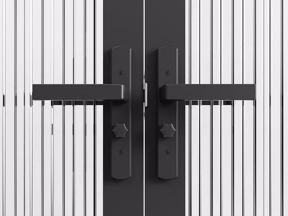 Loxton Reversible Double Swing Door Block in Black Aluminium and Textured Glass – 4