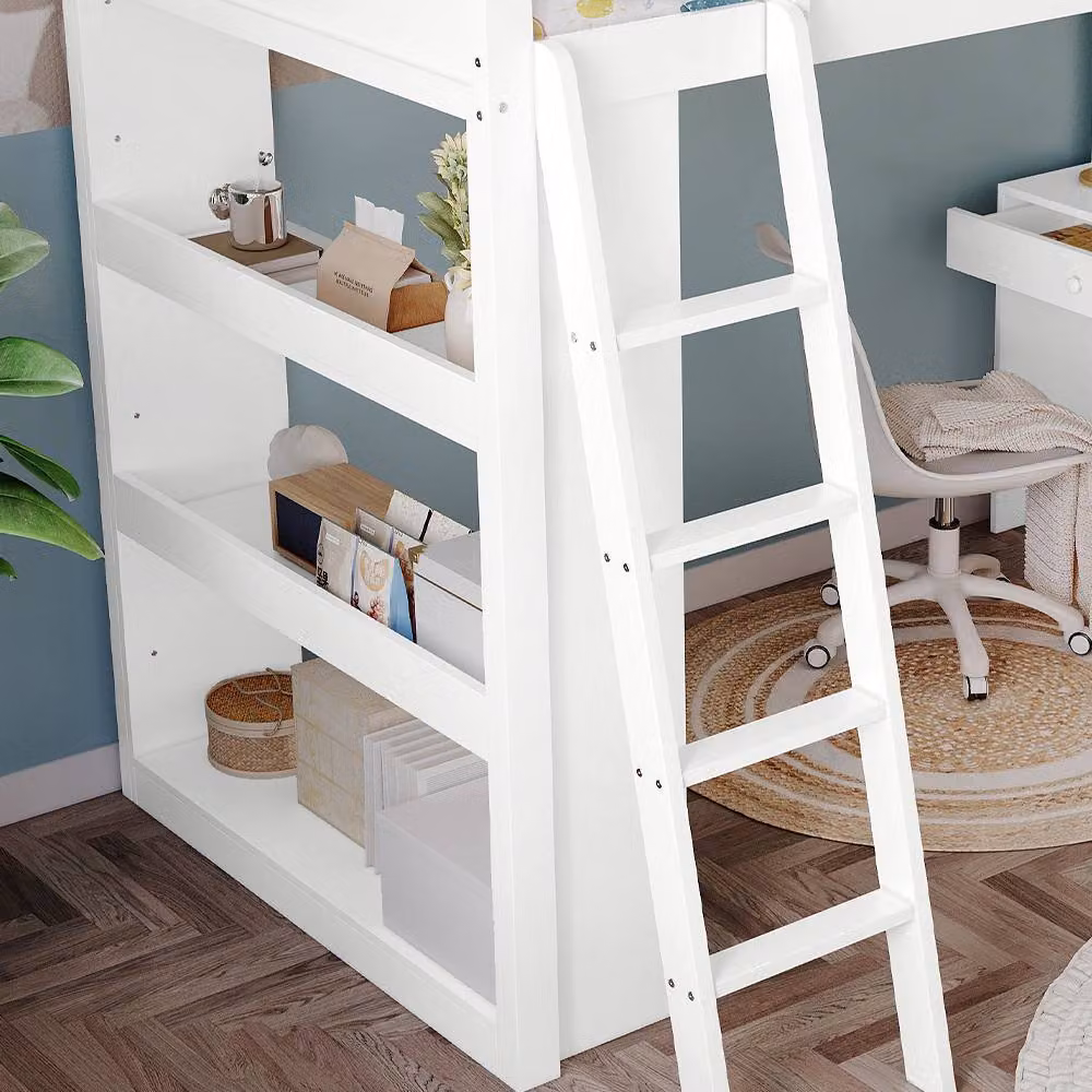 STILVORA Single Bed Frame with Storage Drawers and Steps in White – 5
