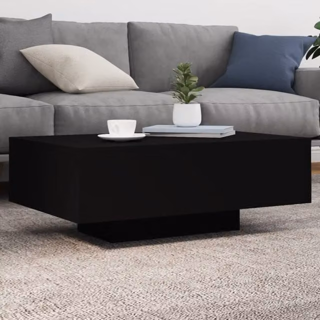 Berkfield Home Modern Black Coffee Table with LED Lights W: 85 cm, D: 55 cm, H: 31 cm – 1