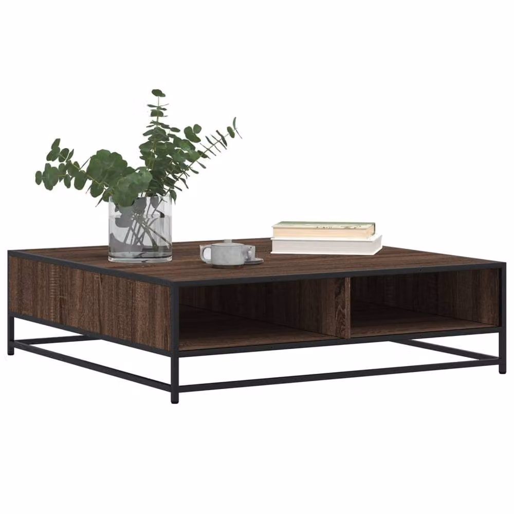 Berkfield Home Brown Oak Coffee Table with Metal Sled Base, W/D/H: 100 x 100 x 30 cm – 3