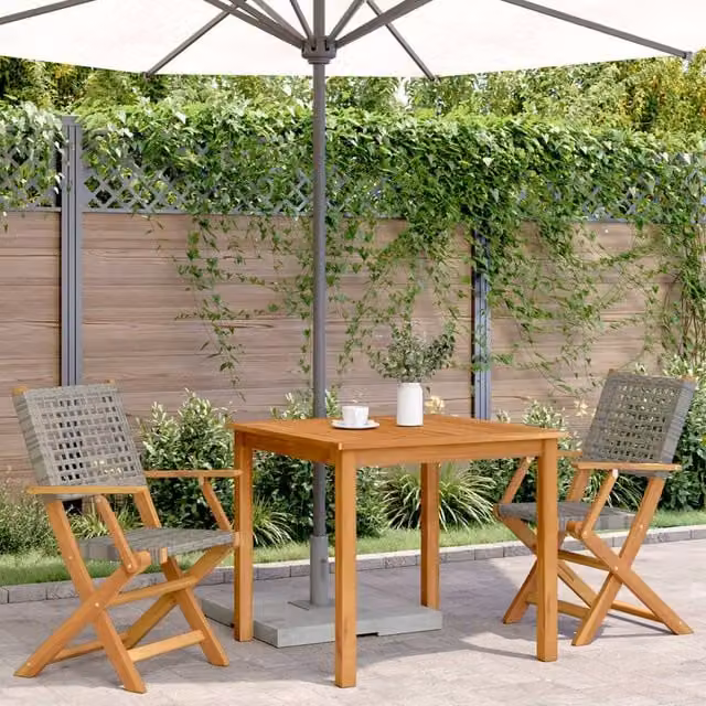 Berkfield Home Beautiful Garden Chairs, Set of 2, Grey Acacia Wood and Poly Rattan