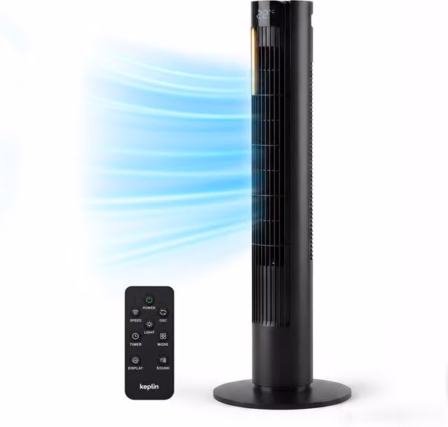 Keplin 36-inch Tall Tower Fan in Black with Remote Control, Oscillation, Timer and Sleep Mode