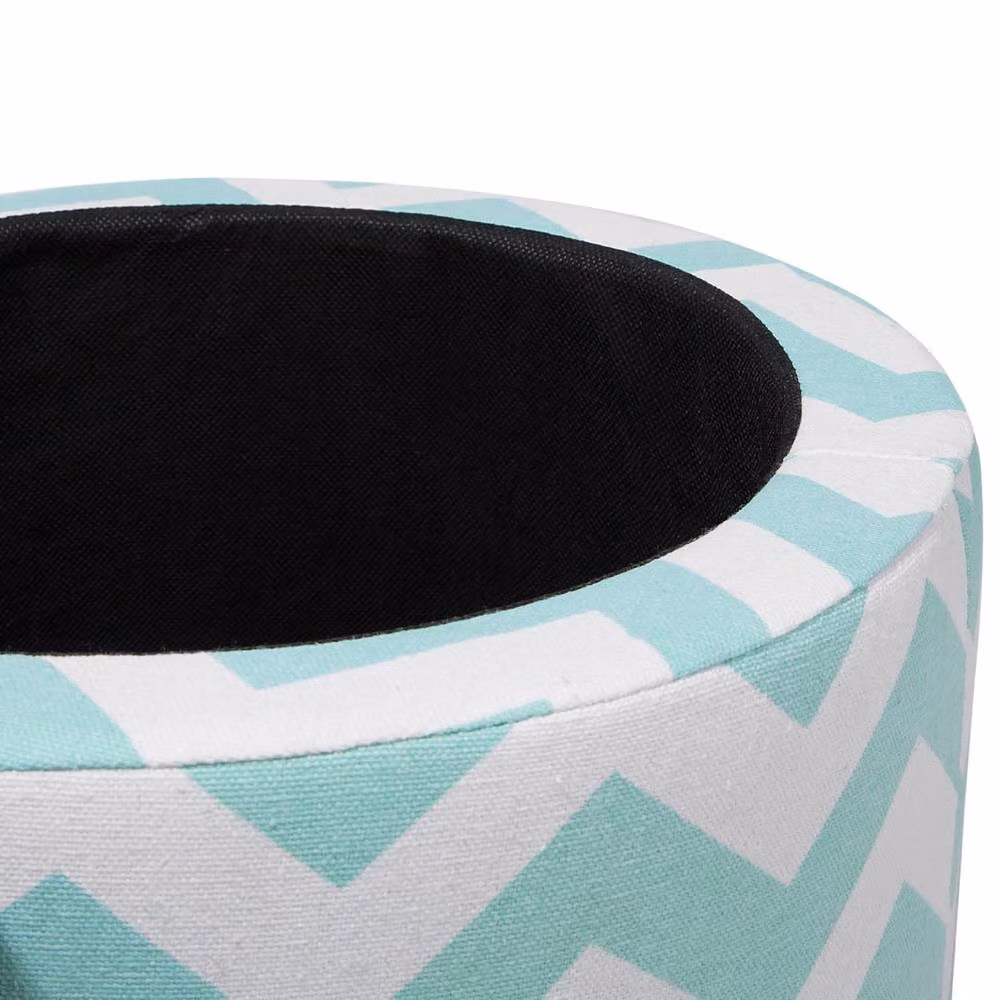 Wyld and Coco Round Storage Stool in Green and White Cotton Fabric, W/D/H: 35 x 35 x 30 cm – 2