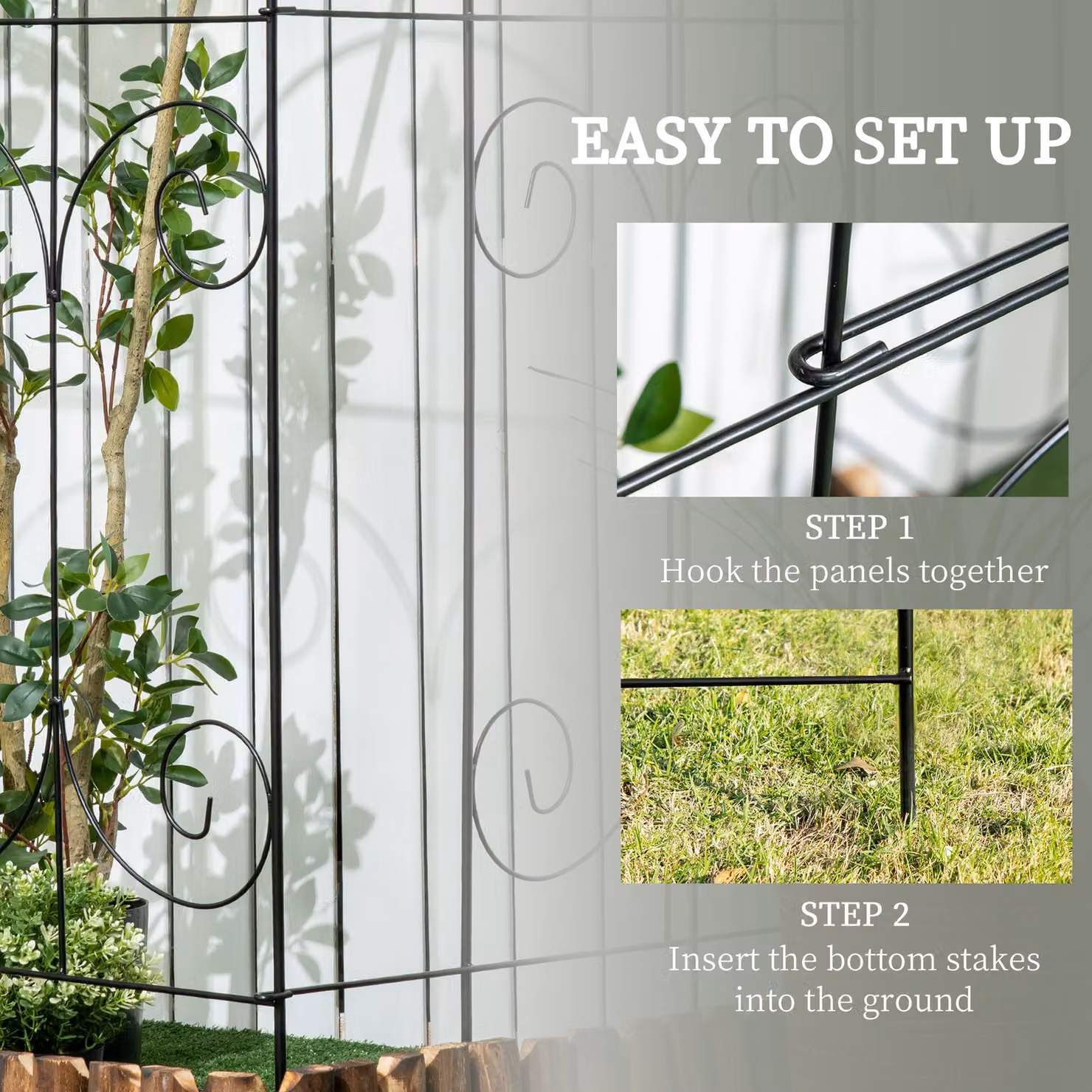 Outsunny Decorative Garden Fencing, 16-Piece Black Rustproof Metal Wire Picket Fence Panels for Outdoor Flower Bed Border Edging – 3