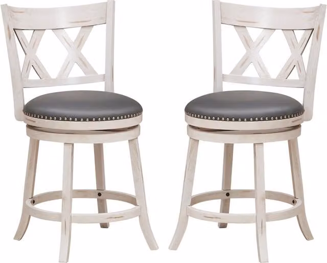 Costway Set of 2 White Upholstered Counter Height Bar Stools with 360 Degree Swivel Seats