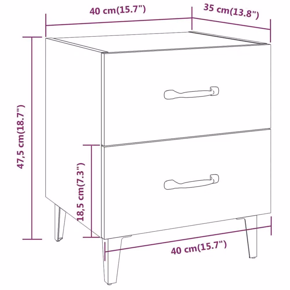 Berkfield Home Decorative Bedside Cabinet in Grey Sonoma, W: 40 cm, D: 35 cm, H: 47.5 cm – 3