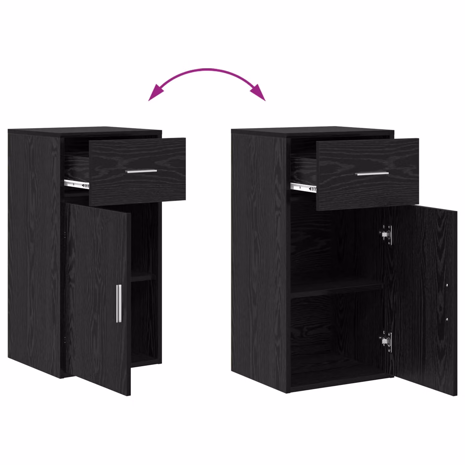 Berkfield Home Black Oak Modern Storage Cabinet with Hinged Doors and Internal Drawers – 5