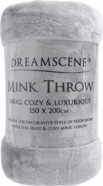 Dreamscene Silver Faux Fur and Fleece Throw Blanket, Single, W: 125 cm, L: 150 cm