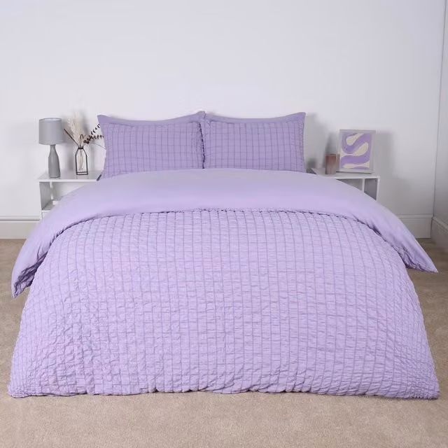 OHS Geo Seersucker Duvet Set in Purple, Single, 90 x 200 cm
