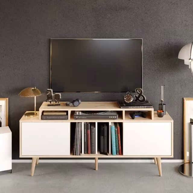 Decorotika Charlize Scandinavian Style TV Unit in White and Oak, fits TVs up to 63 inches