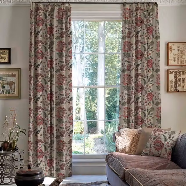 Linda Barker Home Chennai Blackout Made To Measure Floral Curtains in Paprika Red, Beige and Multicolour