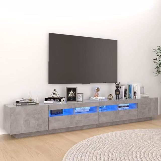 Berkfield Home Modern TV Cabinet with LED Lights in Concrete Grey, W: 260 cm, D: 35 cm, H: 40 cm