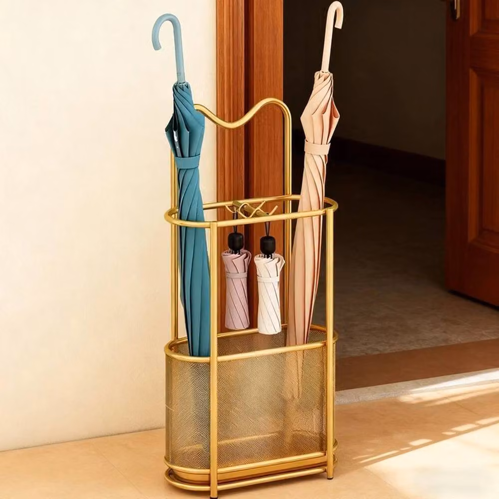 KORVIXA Gold Metal Hallway and Porch Storage Rack with Removable Tray, W/D/H: 100 x 100 x 100 cm – 4